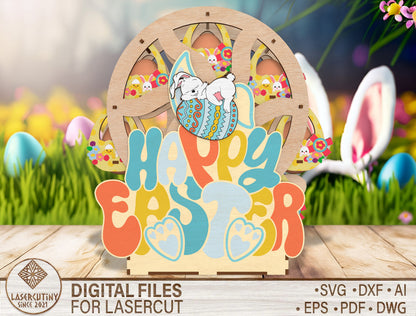 Easter Wheel Spinner SVG Happy Easter Bunny Decor for LightBurn and xTool