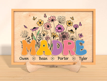 Personalized Mother’s Day Floral Name Sign Laser Cut File | Custom Mom & Grandma Decor | Colorful Botanical Style | Glowforge, xTool, LightBurn, etc.