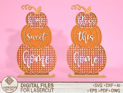 Home Sweet Home and Bless This Home Stacked Pumpkin SVG Set for Glowforge xTool LightBurn 2 Designs