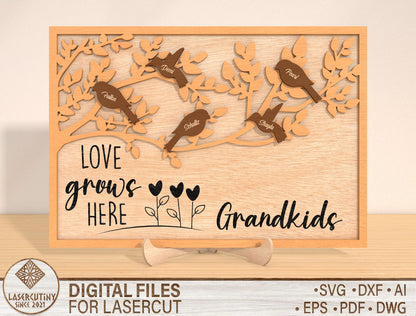 Bird Family Frame SVG Personalized Grandma Gift Laser Cut File for Glowforge and LightBurn