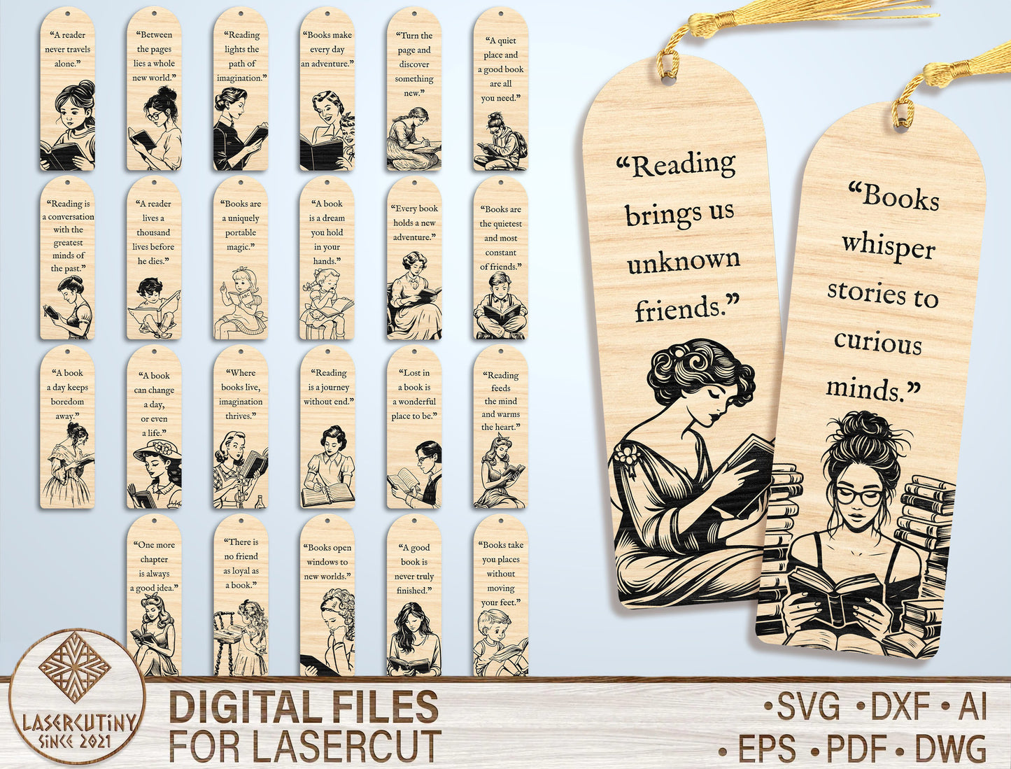 Reading Quote Bookmark SVG Bundle for Glowforge and xTool