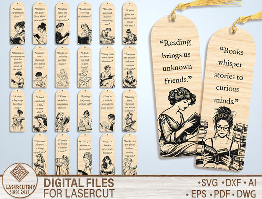 Reading Quote Bookmark SVG Bundle for Glowforge and xTool