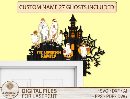 Personalized Ghost Family Door Topper SVG for Glowforge xTool LightBurn