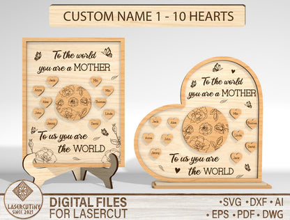 Personalized Mom Heart Custom Names Sign SVG for LightBurn and xTool