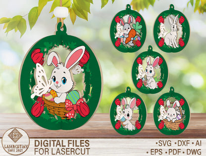 Easter Bunny Ornament SVG Bundle Cute Egg Basket Easter for LightBurn and xTool