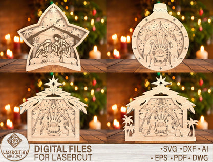 Nativity Scene Christmas Tabletop Decor Laser Cut File | Ready to Cut | Glowforge, xTool, LightBurn, etc. My Store