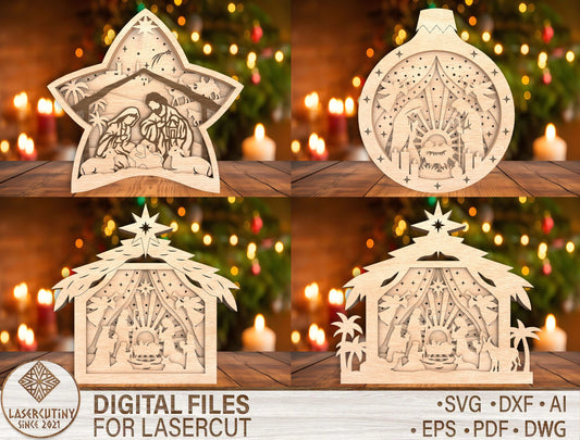 Nativity Scene Christmas Tabletop Decor Laser Cut File | Ready to Cut | Glowforge, xTool, LightBurn, etc. My Store