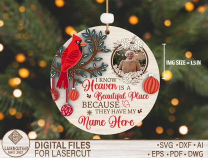 Personalized Cardinal Memorial Photo Ornament SVG for Glowforge Users