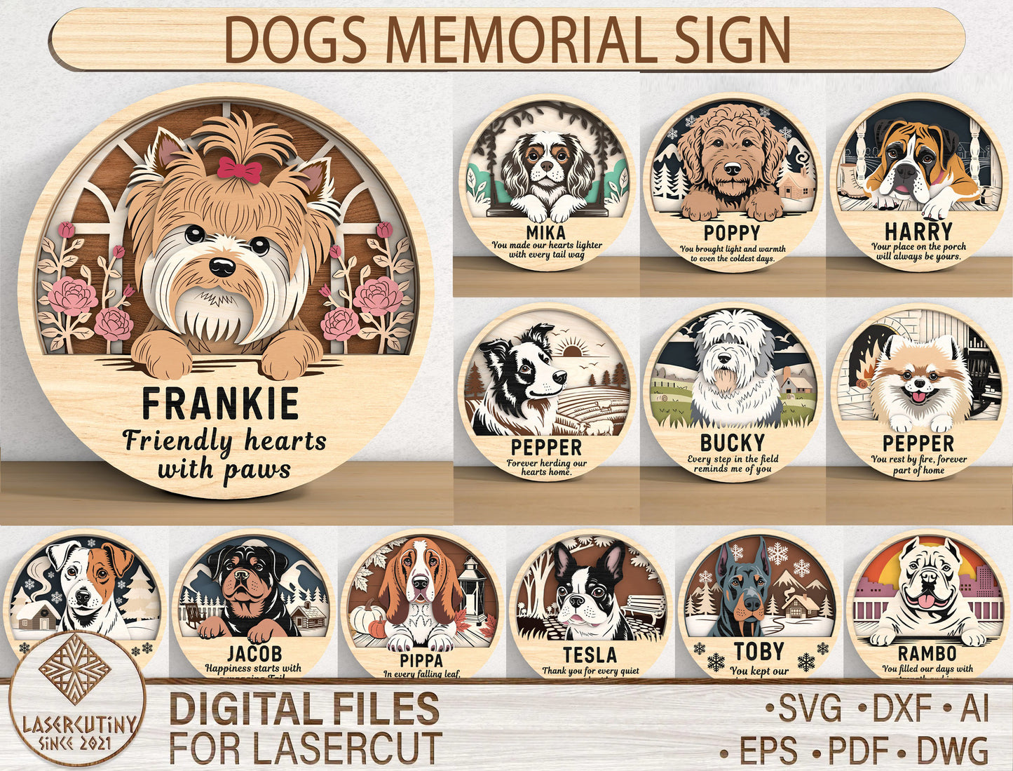 Dog Memorial Sign SVG Laser Cut File Bundle for xTool, Glowforge, or LightBurn