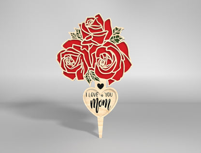 Rose Bouquet Plant Stake SVG Mother's Day Garden for Glowforge