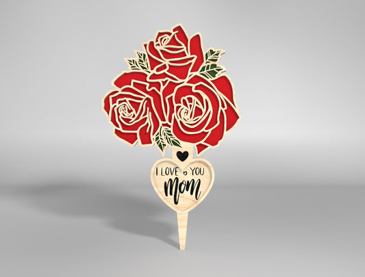 Rose Bouquet Plant Stake SVG Mother's Day Garden for Glowforge