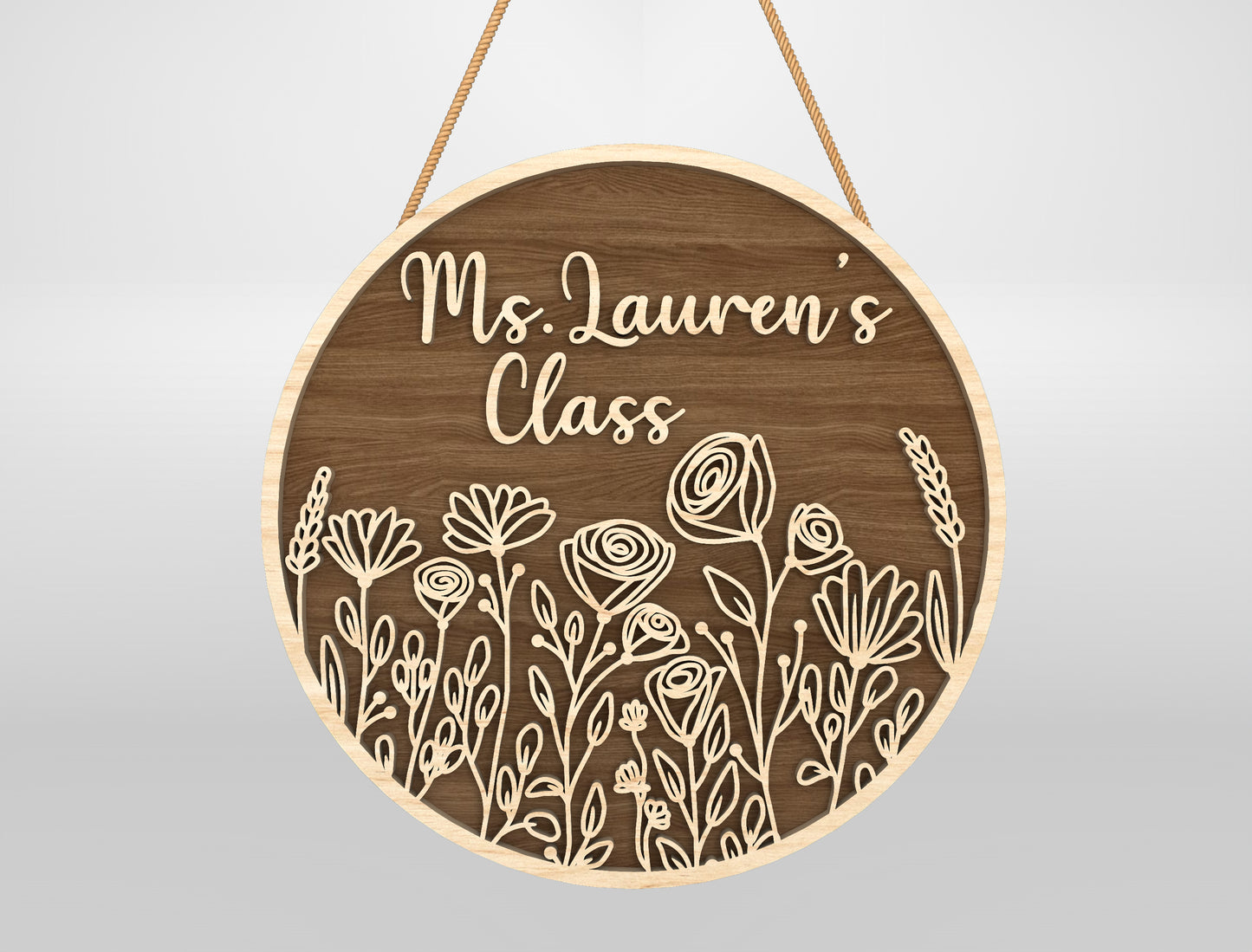 Personalized Engraved Floral Classroom Door Sign Laser Cut File for xTool and Glowforge