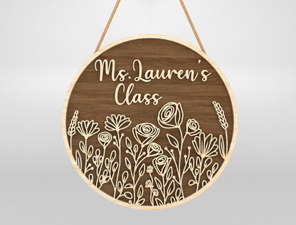 Personalized Engraved Floral Classroom Door Sign Laser Cut File for xTool and Glowforge
