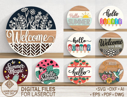 Hello Summer Door Hanger SVG Bundle with 9 Seasonal Sign Designs