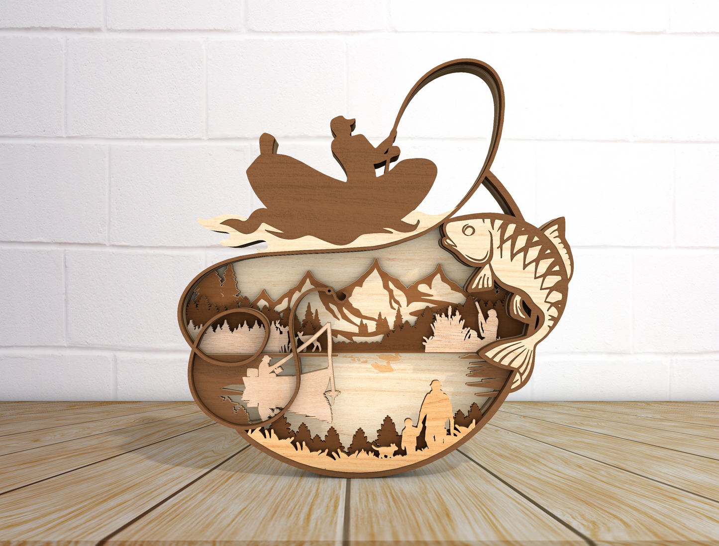 Fishing Father and Child Scene Sign SVG Laser Cut File for xTool and LightBurn