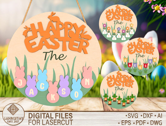 Personalized Easter Bunny Name Door Sign SVG for LightBurn and xTool