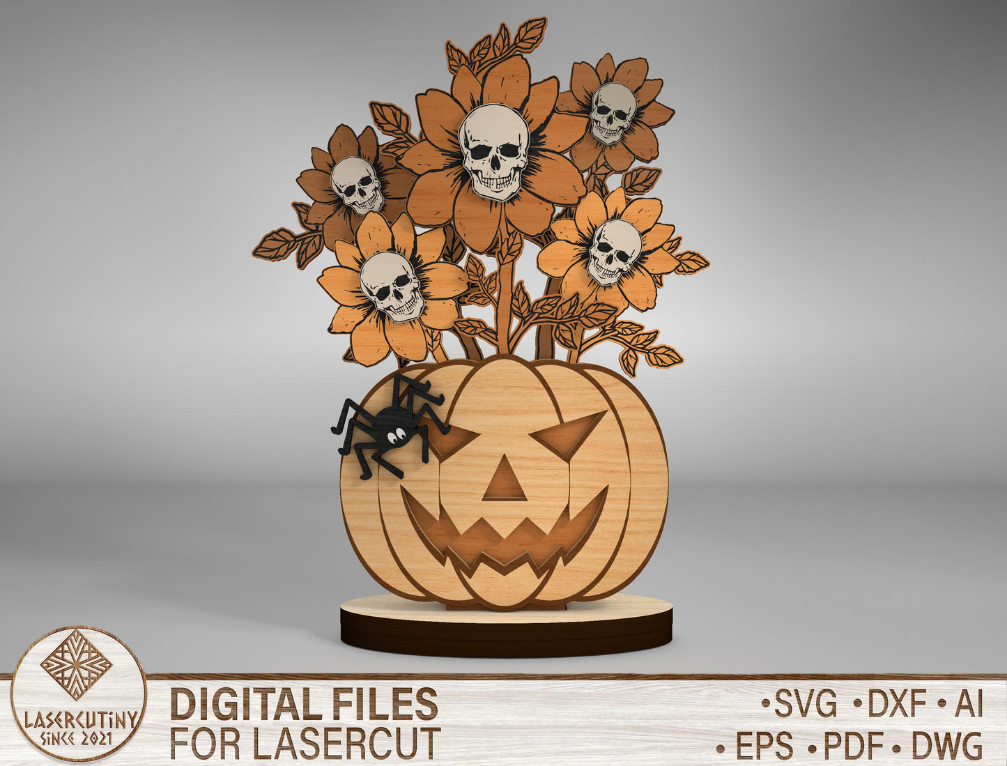 Halloween Pumpkin Skull Flower Multilayer SVG for Glowforge xTool LightBurn