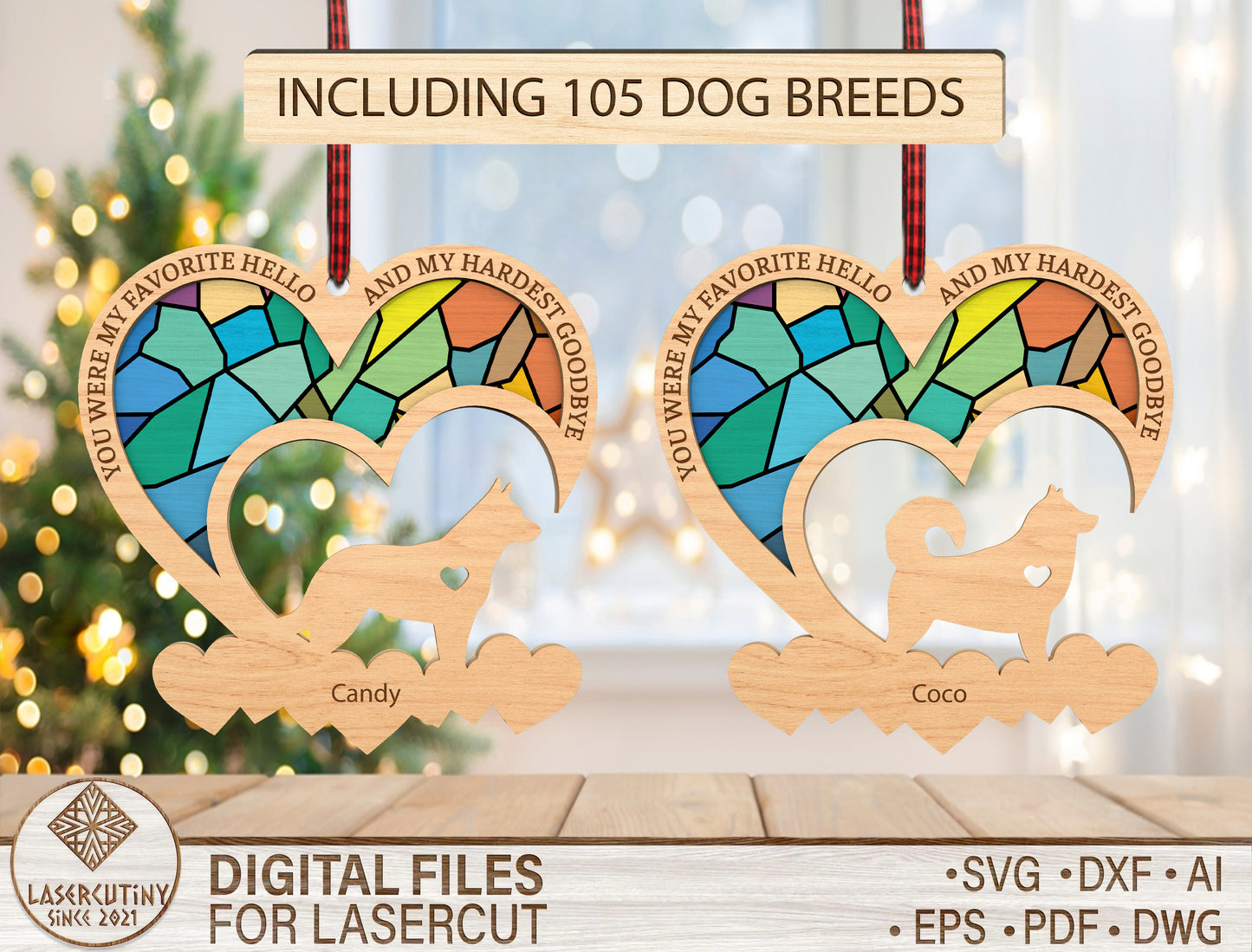 Dog Memorial Ornament SVG 105 Dog Breeds Laser Cut File LightBurn and xTool