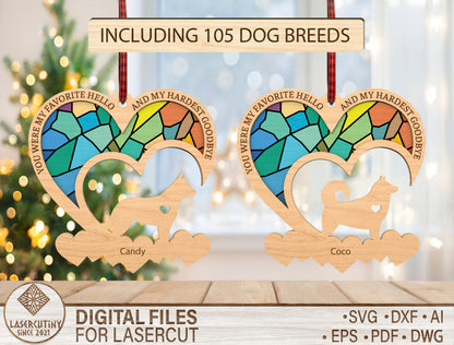 Dog Memorial Ornament SVG 105 Dog Breeds Laser Cut File LightBurn and xTool