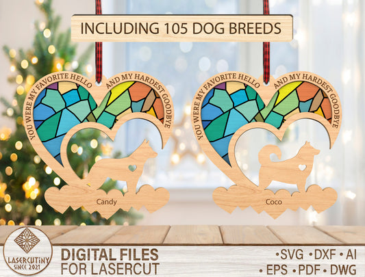 Dog Memorial Ornament SVG 105 Dog Breeds Laser Cut File LightBurn and xTool