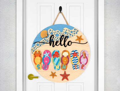 Hello Beach Flip Flop Door Sign SVG for Glowforge