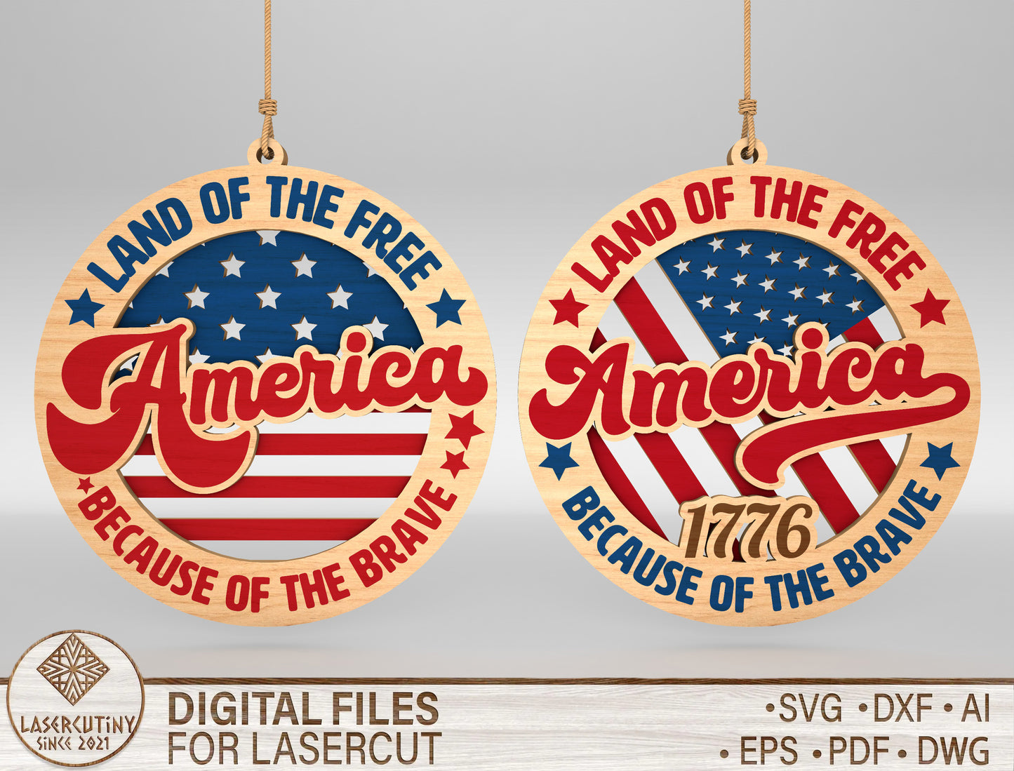 Land of the Free America Ornament SVG for Glowforge and xTool