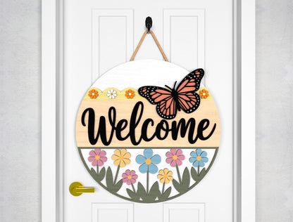 Butterfly Flower Welcome Door Sign SVG for Glowforge