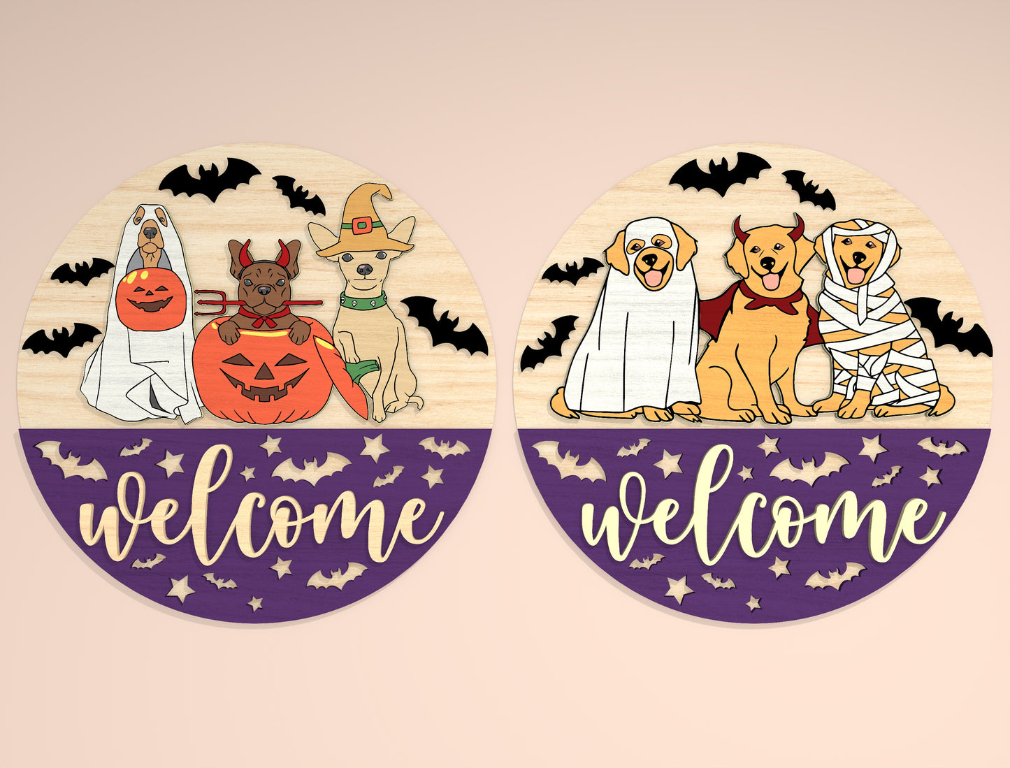 Halloween Pet Costume Door Hanger SVG Laser Cut File | 2 Welcome Designs | Cute Front Door Decor | Glowforge, xTool, LightBurn, etc.