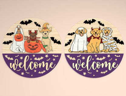 Halloween Pet Costume Door Hanger SVG Laser Cut File | 2 Welcome Designs | Cute Front Door Decor | Glowforge, xTool, LightBurn, etc.