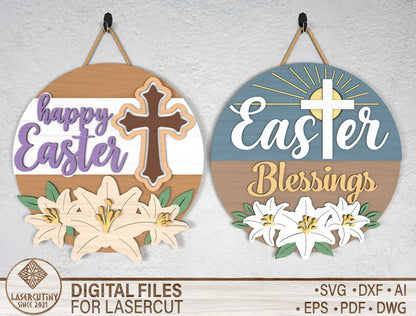 Easter Blessings Cross Door Signs SVG Bundle 2 Designs for Glowforge and xTool