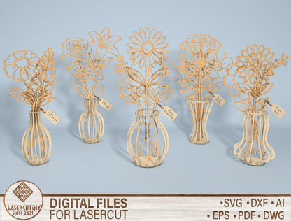 Floral Vase Stand Line Art SVG Bundle for Glowforge and LightBurn