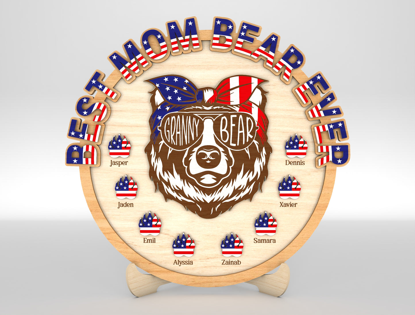 Personalized Patriotic Mama Bear Sign SVG Laser Cut File for xTool