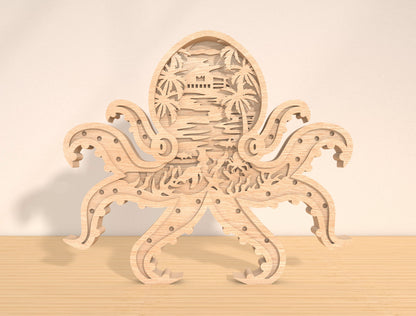 Multilayer Octopus Ocean Scene SVG for Glowforge and LightBurn