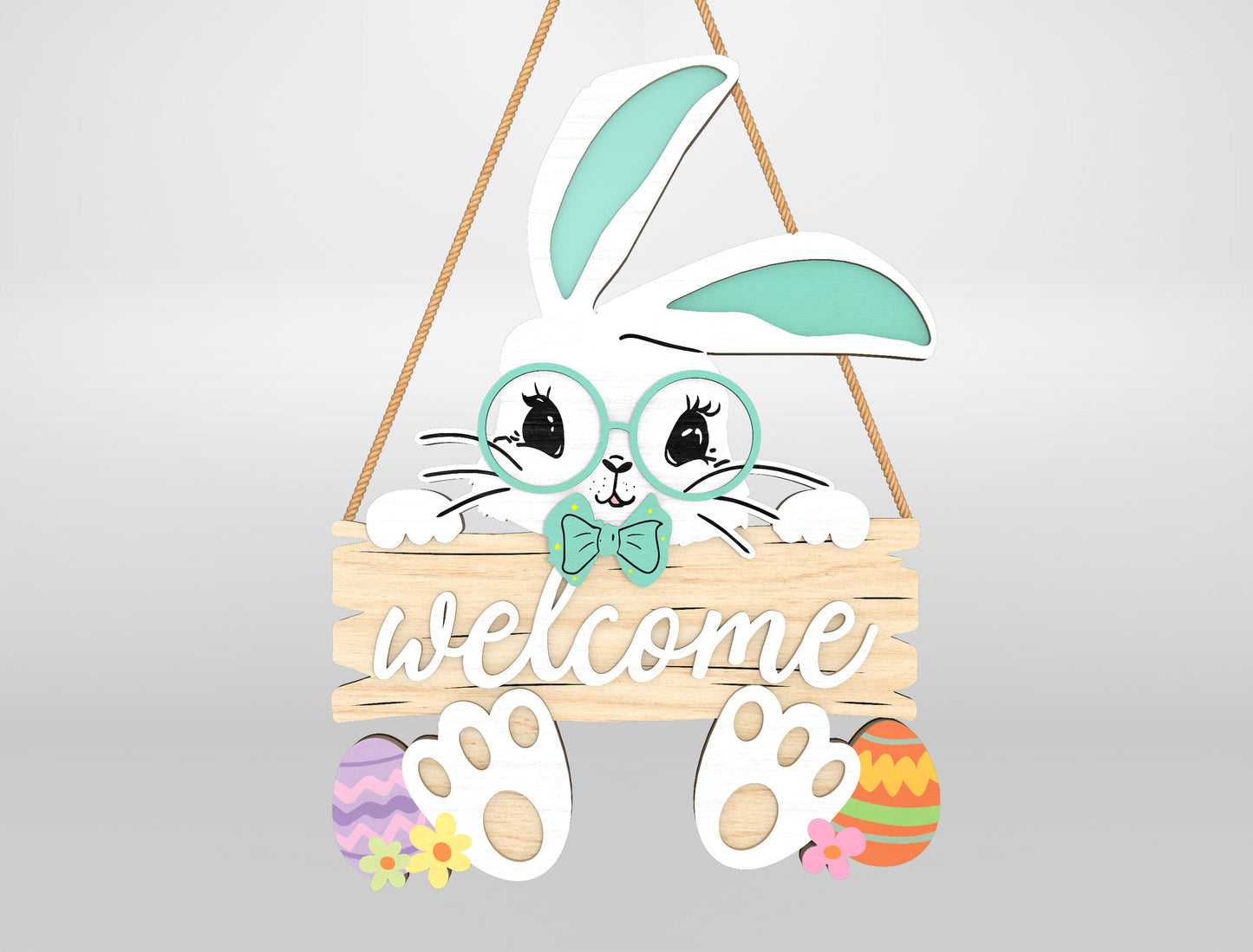 Easter Bunny Welcome Sign SVG Bundle Cute Door Hanger for Glowforge and xTool