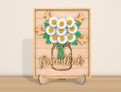 Grandkids Daisy Flower Sign SVG Floral Frame for Glowforge and xTool
