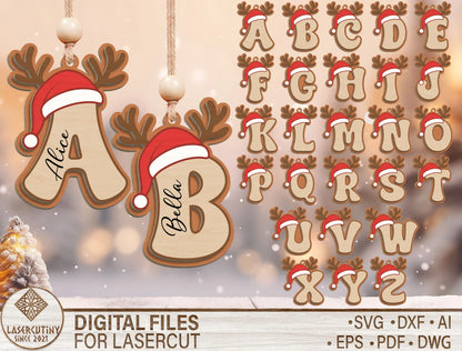 Christmas Reindeer Alphabet Ornament Laser Cut File | Ready to Cut | Glowforge, xTool, LightBurn, etc. My Store