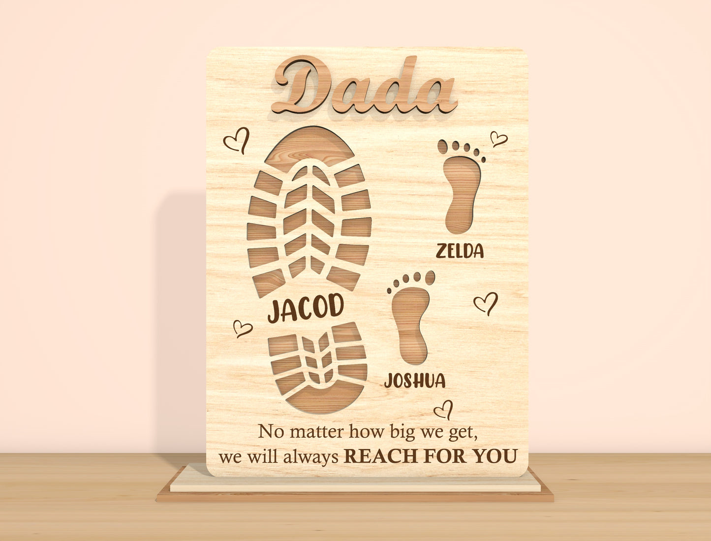 Father’s Day Footprint Family Sign SVG Laser Cut File | Personalized Dad & Papa Gift | Wooden Tabletop Decor | Glowforge, xTool, LightBurn, etc.