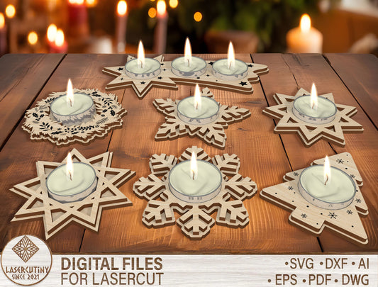 Christmas Tealight Candle Holder Laser Cut File | Ready to Cut | Glowforge, xTool, LightBurn, etc. My Store