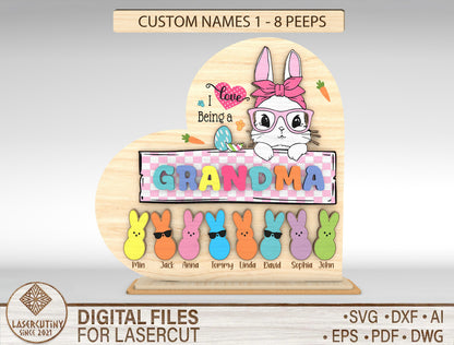 Personalized Grandma Peeps Bunny Stand SVG for Glowforge and LightBurn