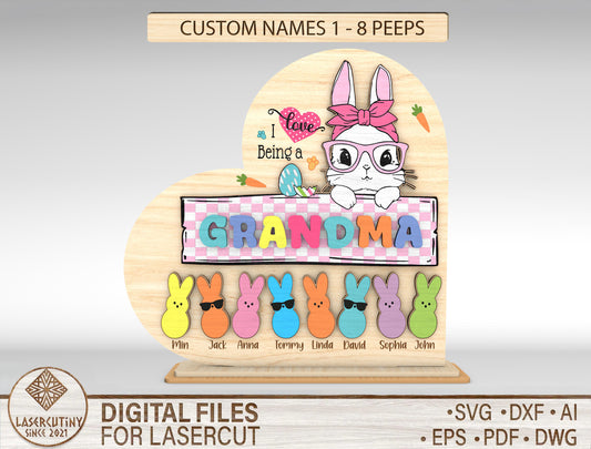 Personalized Grandma Peeps Bunny Stand SVG for Glowforge and LightBurn
