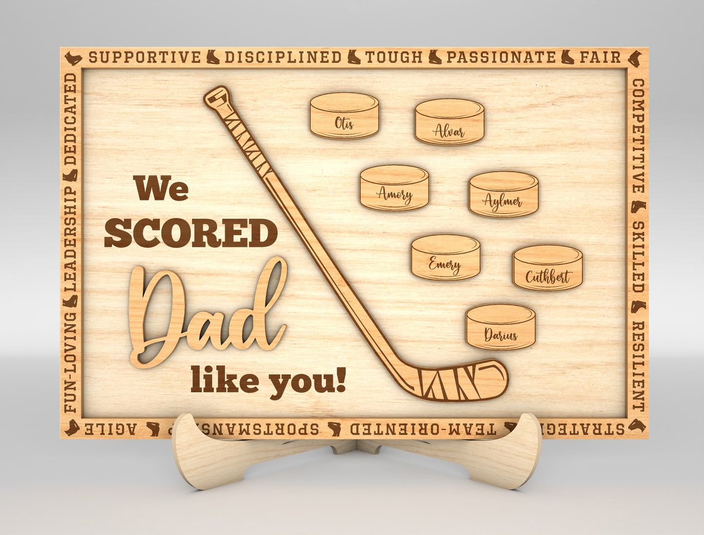 "We Scored a Dad Like You" Hockey Trophy Sign SVG Laser Cut File for Glowforge and xTool
