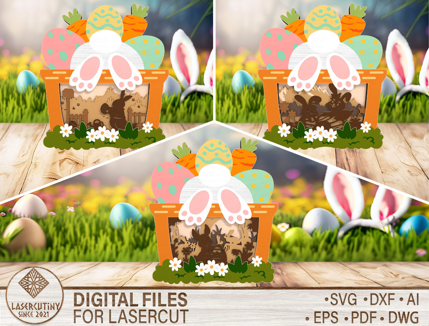 Easter Bunny Garden Multilayer SVG Layered Scene for LightBurn and xTool
