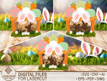 Easter Bunny Garden Multilayer SVG Layered Scene for LightBurn and xTool