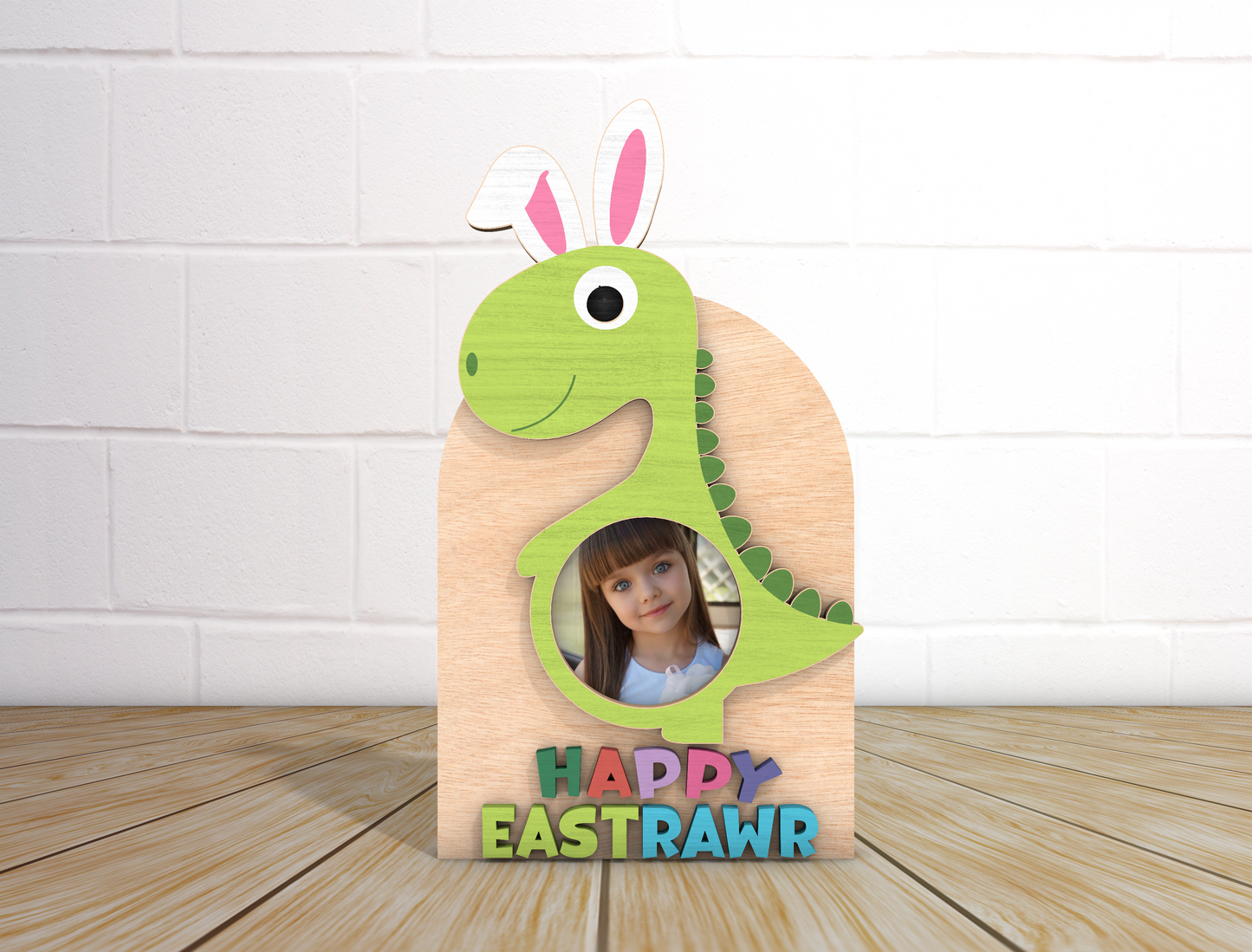 Dinosaur Easter Photo Frame SVG Bundle Kids Bunny Dino for LightBurn