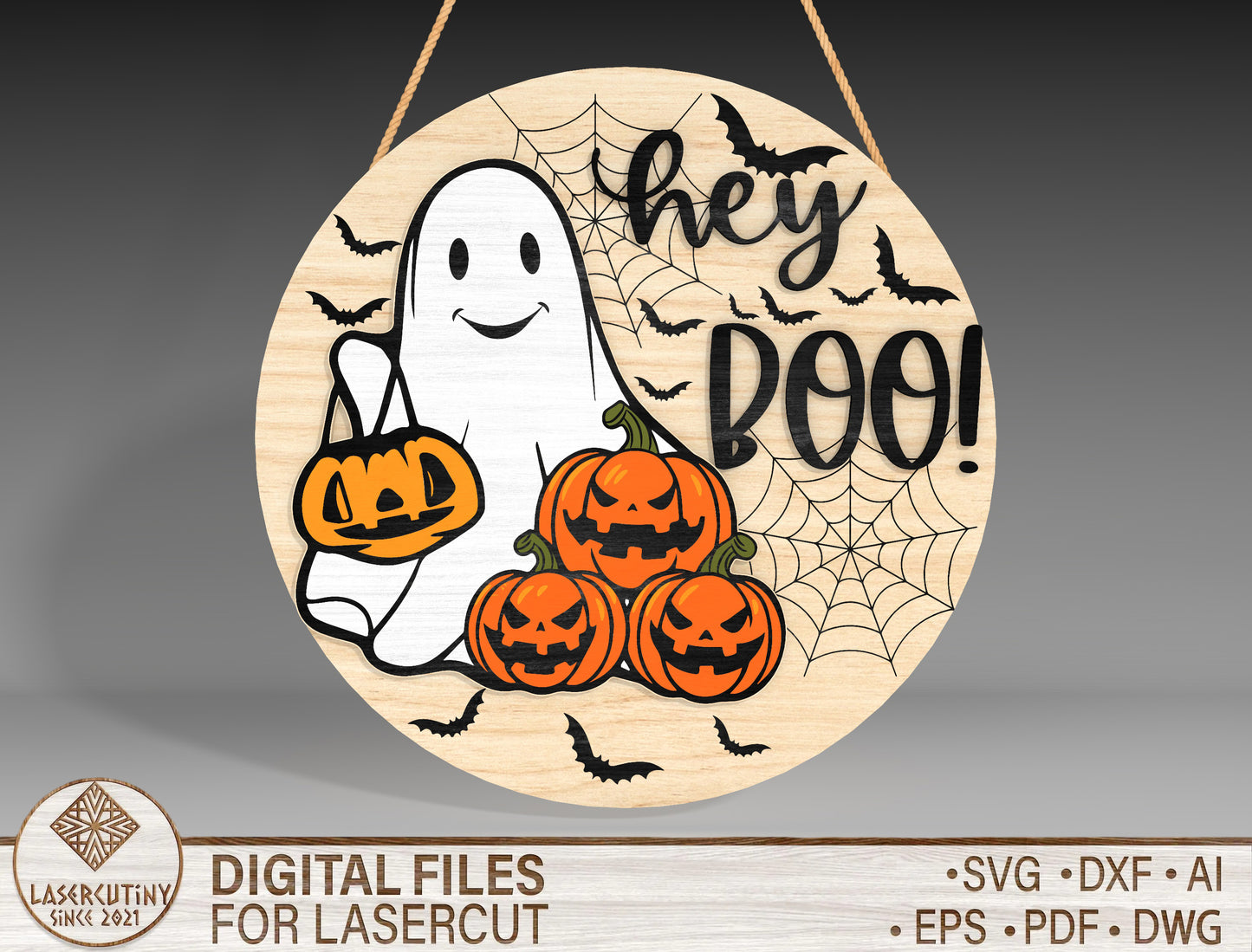 Halloween Ghost Pumpkin Round Sign SVG for Glowforge LightBurn