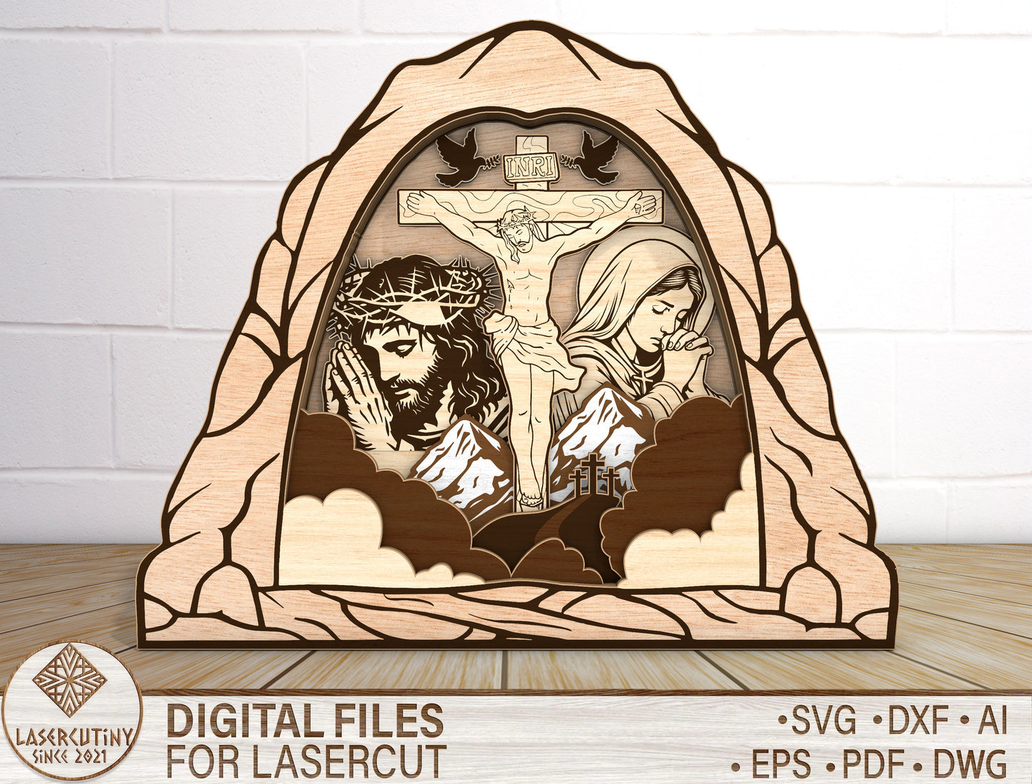Layered Crucifixion Shadow Box SVG Christian Faith for LightBurn and Glowforge