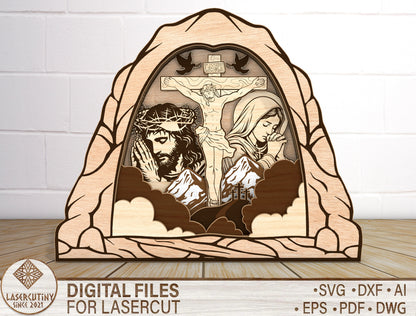 Layered Crucifixion Shadow Box SVG Christian Faith for LightBurn and Glowforge