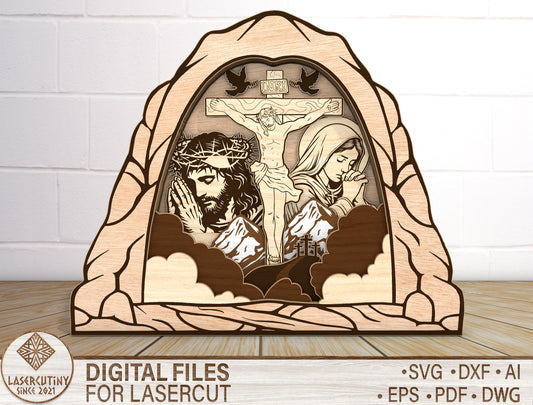 Layered Crucifixion Shadow Box SVG Christian Faith for LightBurn and Glowforge