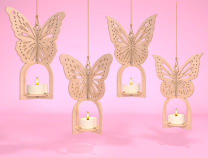 Hanging Butterfly Candle Holder SVG Bundle Laser Cut File for Glowforge and LightBurn