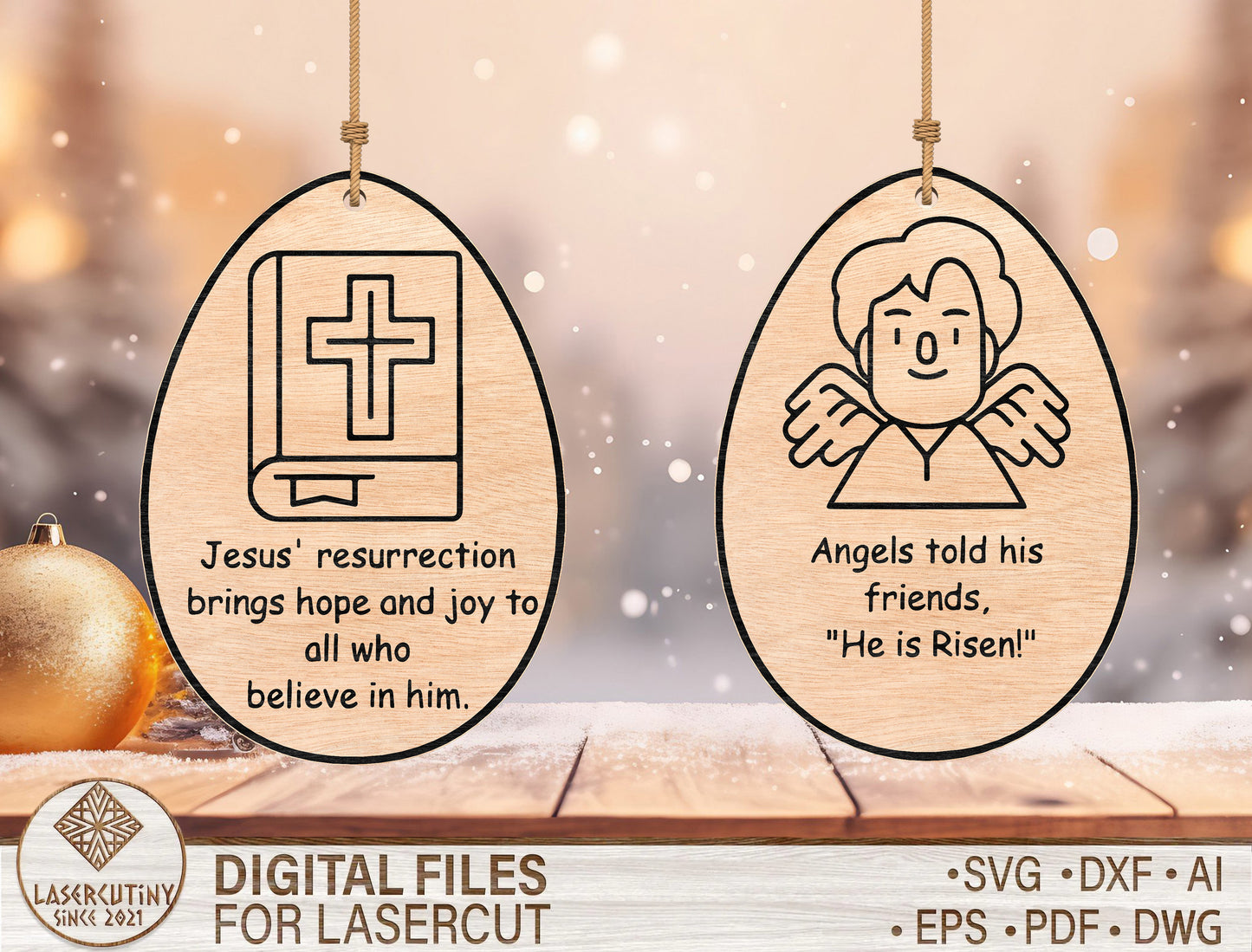 Easter Story Ornament SVG Bundle Christian Egg 12 Designs for LightBurn